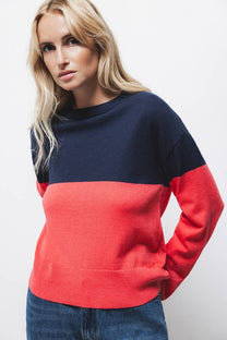Maglione bicolore in maglia con finiture a coste