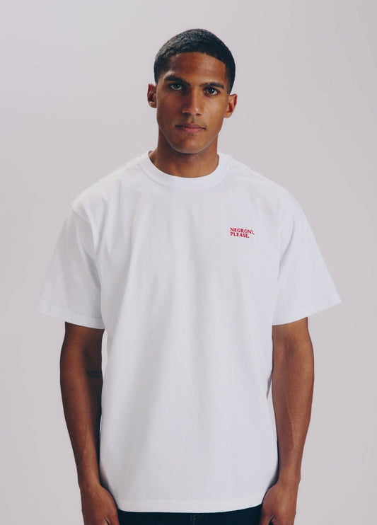 T-shirt bianca con ricamo “Negroni, please”