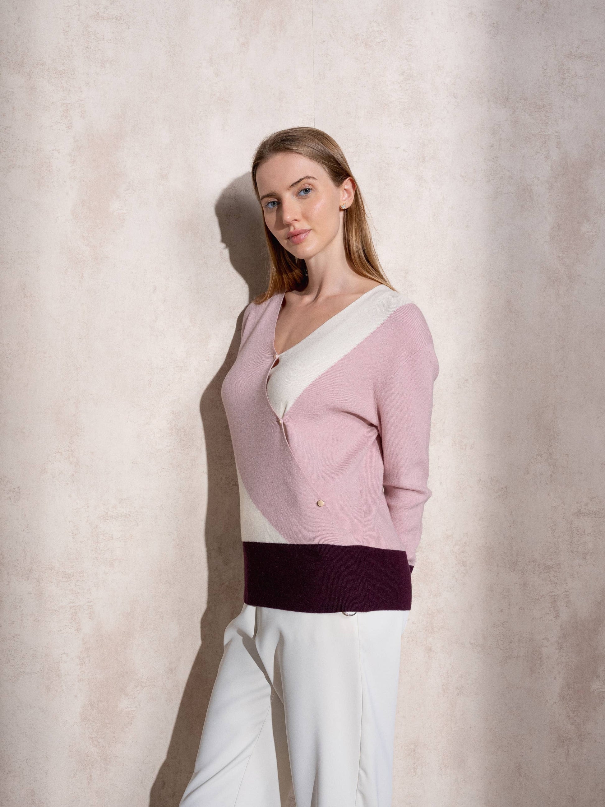 Maglione cache-cœur color block da donna