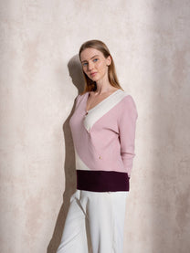 Maglione cache-cœur color block da donna