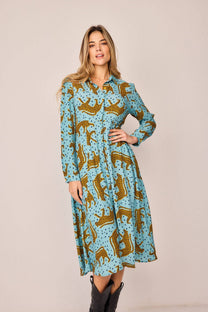 Abito chemisier lungo con stampa animalier