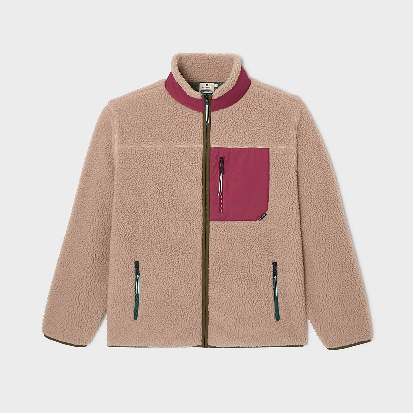 Giacca sherpa unisex con zip beige e bordeaux