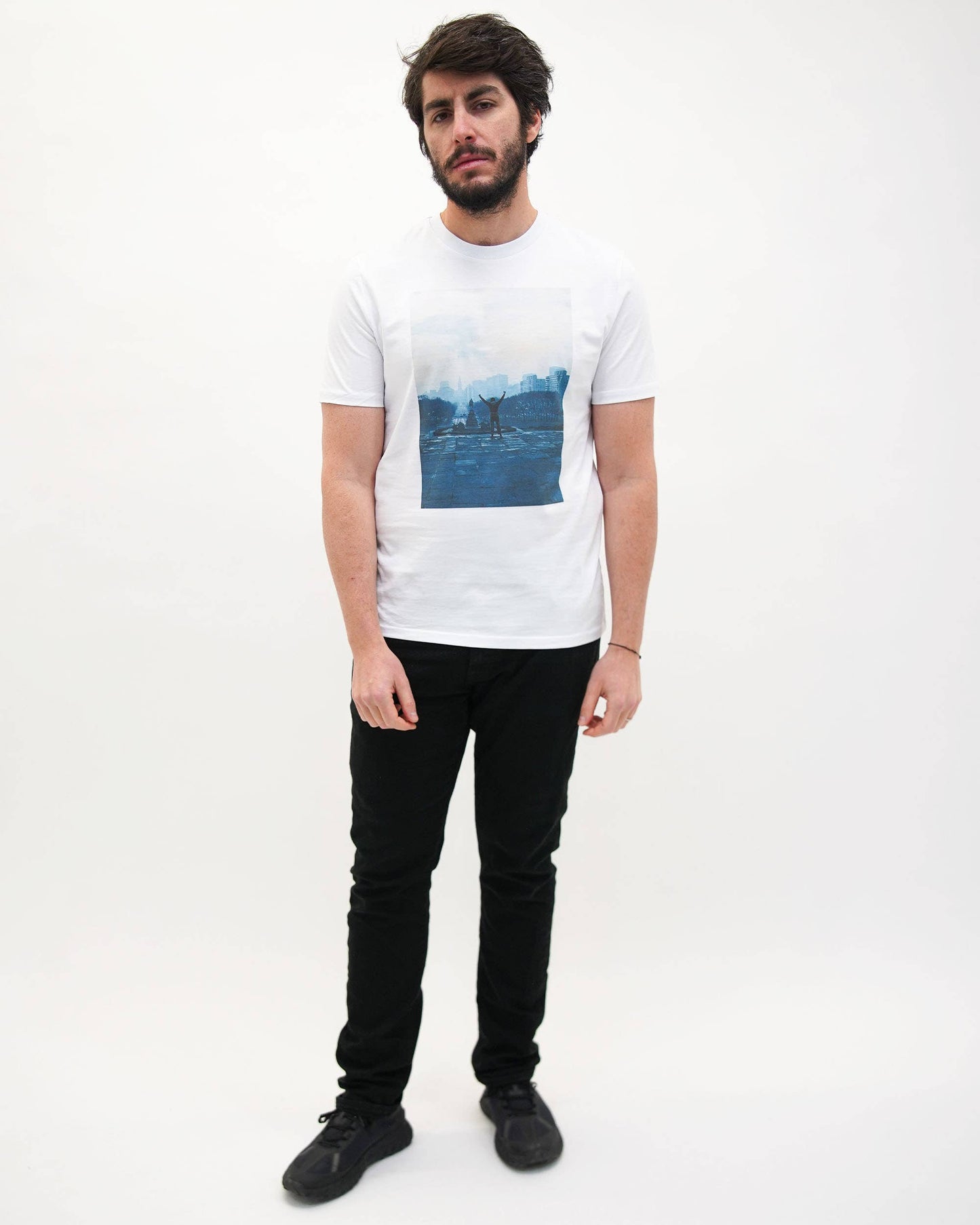 T-shirt bianca con stampa Rocky Stairs