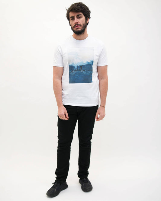 T-shirt bianca con stampa Rocky Stairs