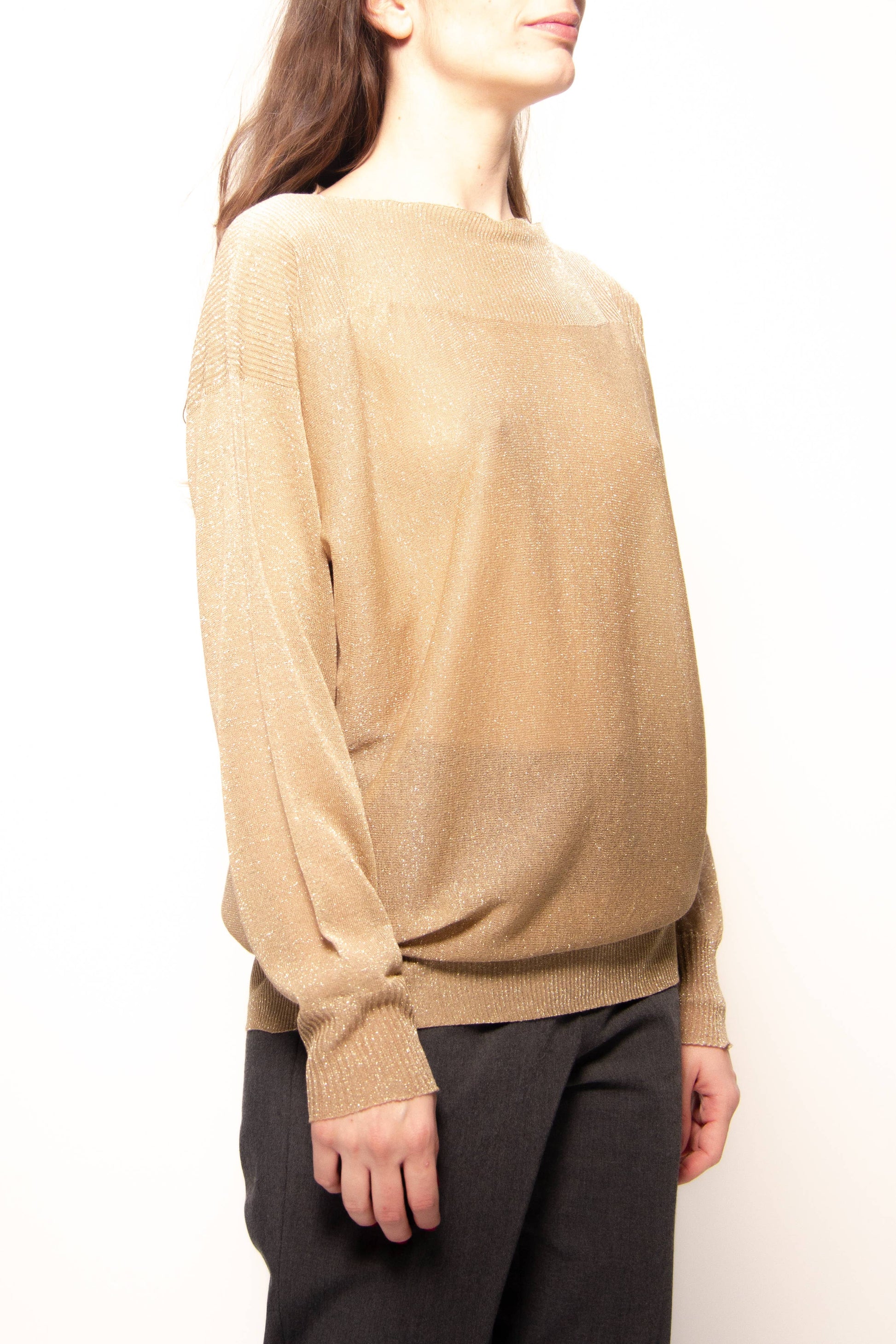 Maxi pullover glitterato con scollo a barca in maglia 3D