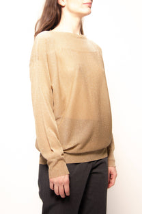 Maxi pullover glitterato con scollo a barca in maglia 3D