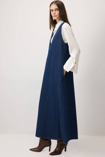 Abito lungo in denim con scollo a V