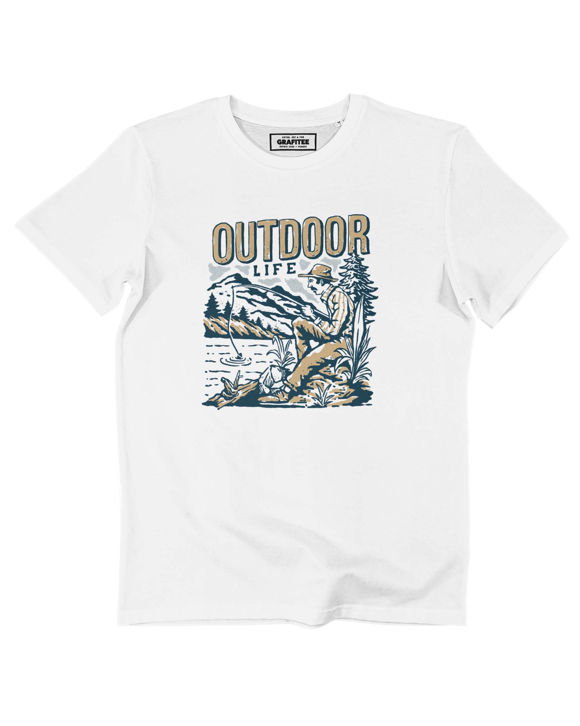 T-shirt unisex in cotone biologico con stampa Outdoor Life color pesca