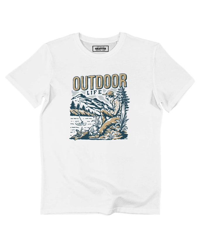 T-shirt unisex in cotone biologico con stampa Outdoor Life color pesca