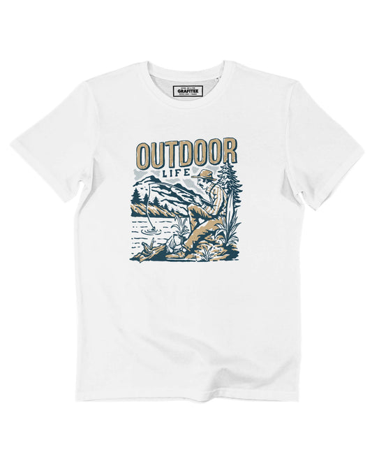 T-shirt unisex in cotone biologico con stampa Outdoor Life color pesca