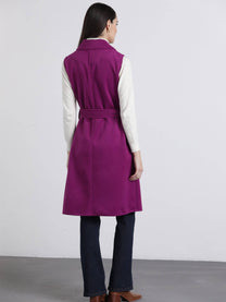 Gilet lungo con cintura viola