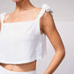 Top corto in lino con spalline arricciate