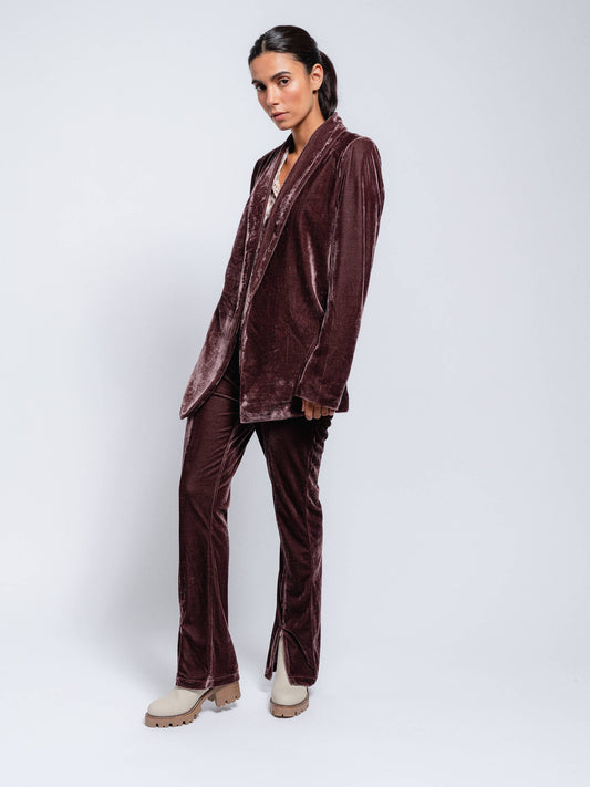 Blazer in velluto con collo a scialle