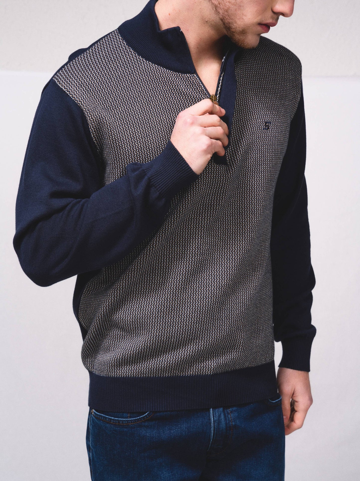 Polo bicolore slim fit con zip in cotone