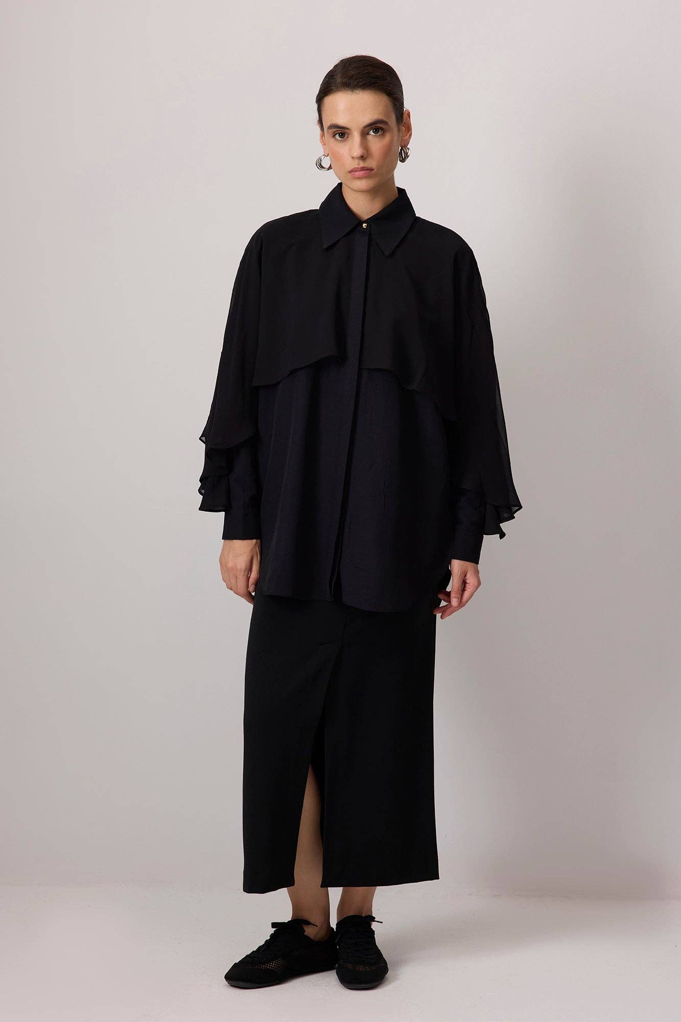 Camicia in popeline con dettaglio in chiffon