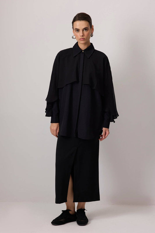 Camicia in popeline con dettaglio in chiffon