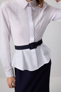 Abito camicia bicolore con cintura e peplo in misto cotone
