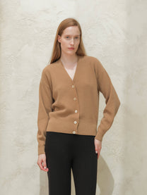 Cardigan a coste in misto cashmere minimal
