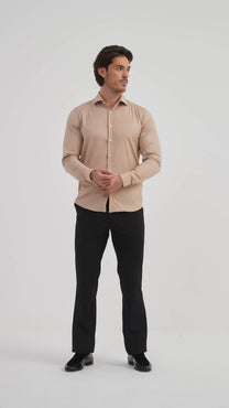 Camicia slim fit in bambù beige