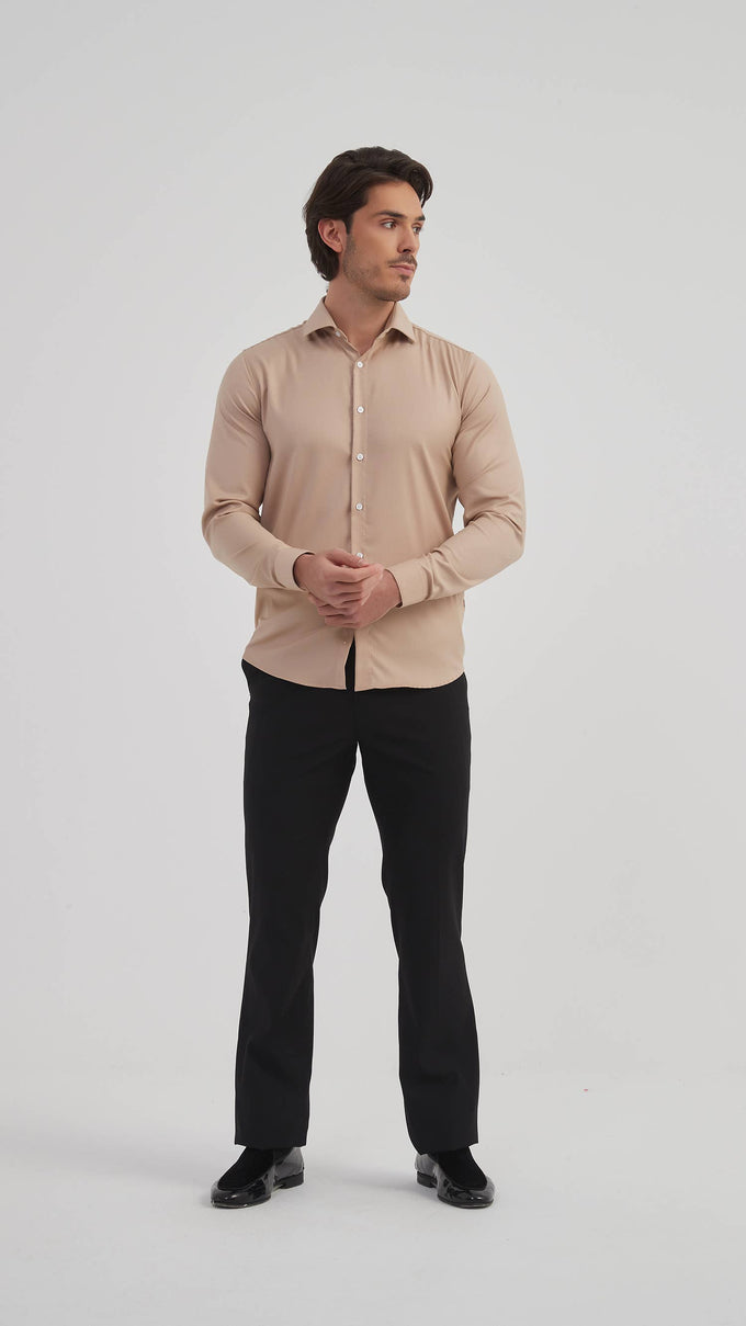 Camicia slim fit in bambù beige