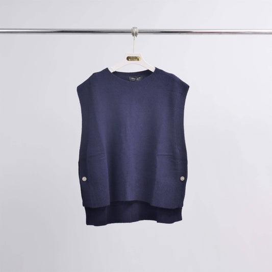 Poncho senza maniche in maglia strutturata con girocollo