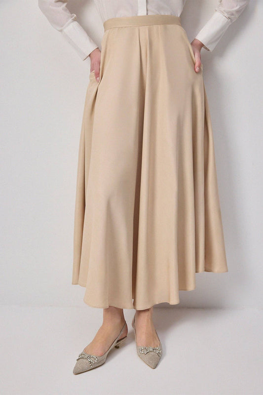 Gonna a trapezio midi color crema