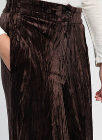Pantaloni in velluto a vita alta color cioccolato