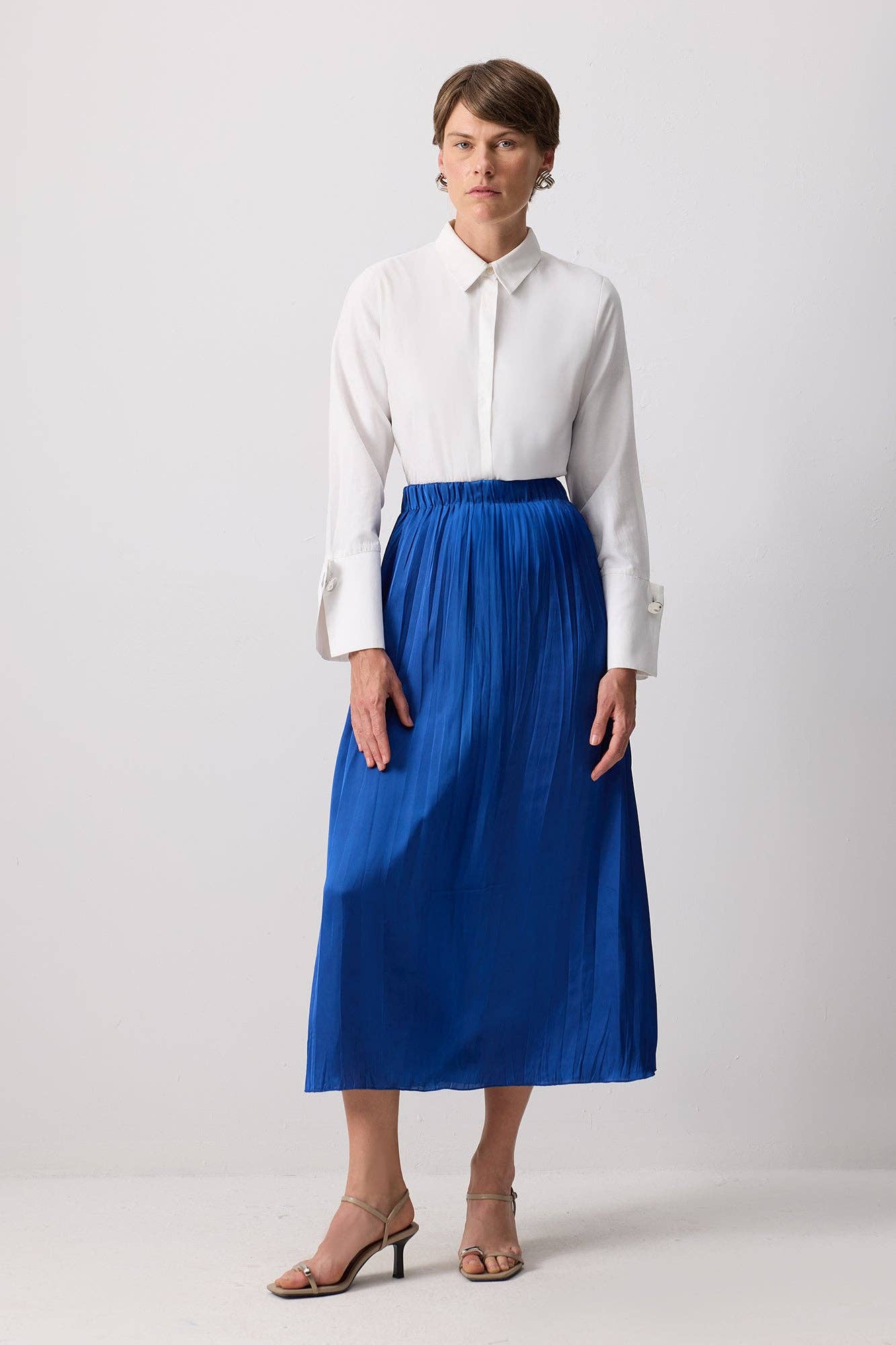 Gonna midi in raso stropicciato blu