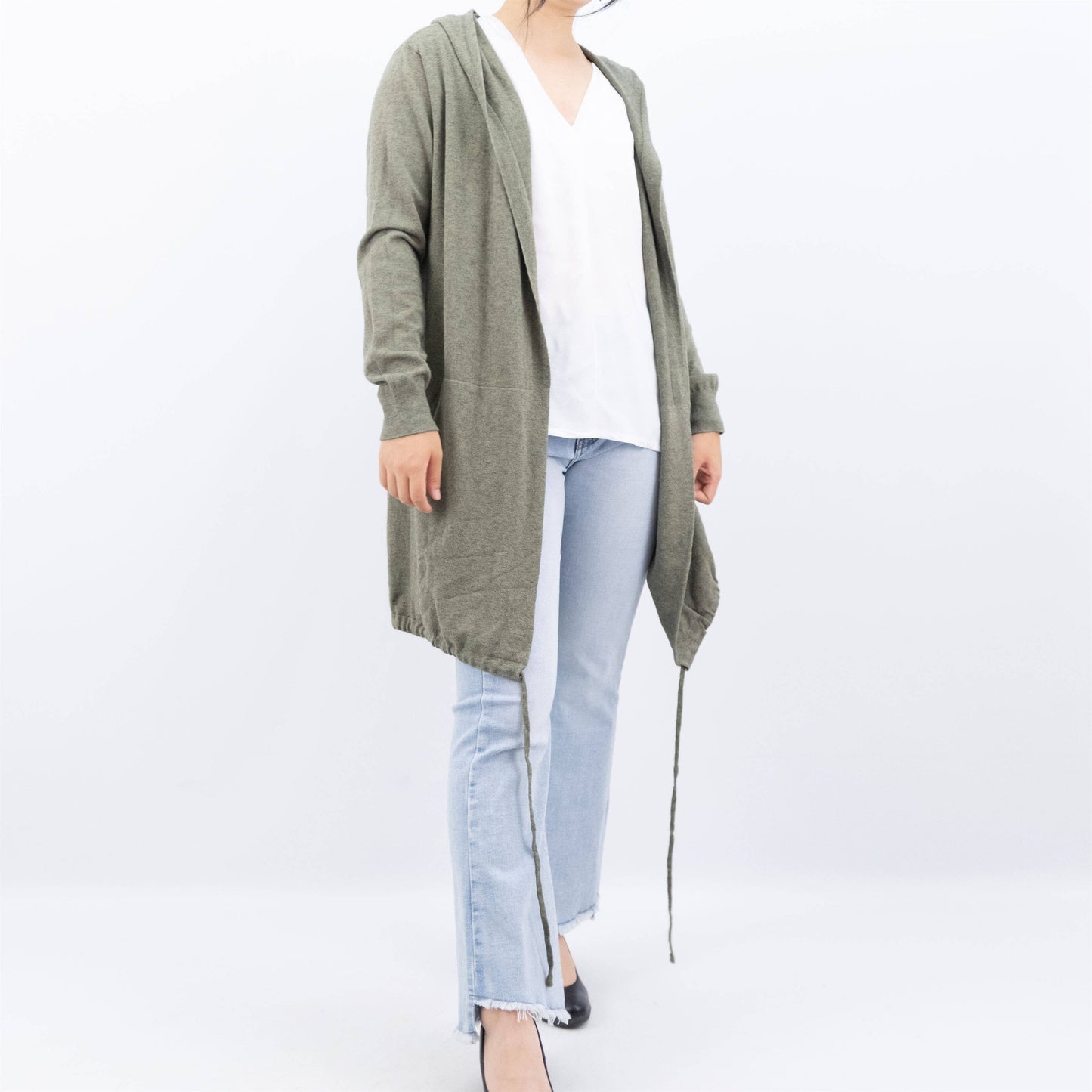 Gilet lungo con cappuccio in maglia morbida