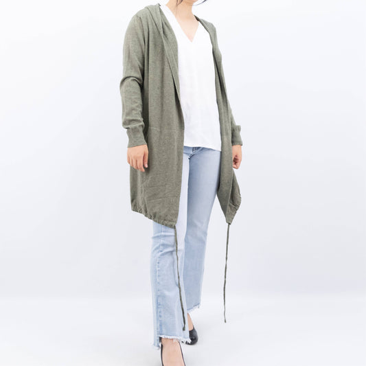 Gilet lungo con cappuccio in maglia morbida