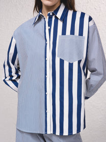 Tunica a righe in cotone con colletto a camicia