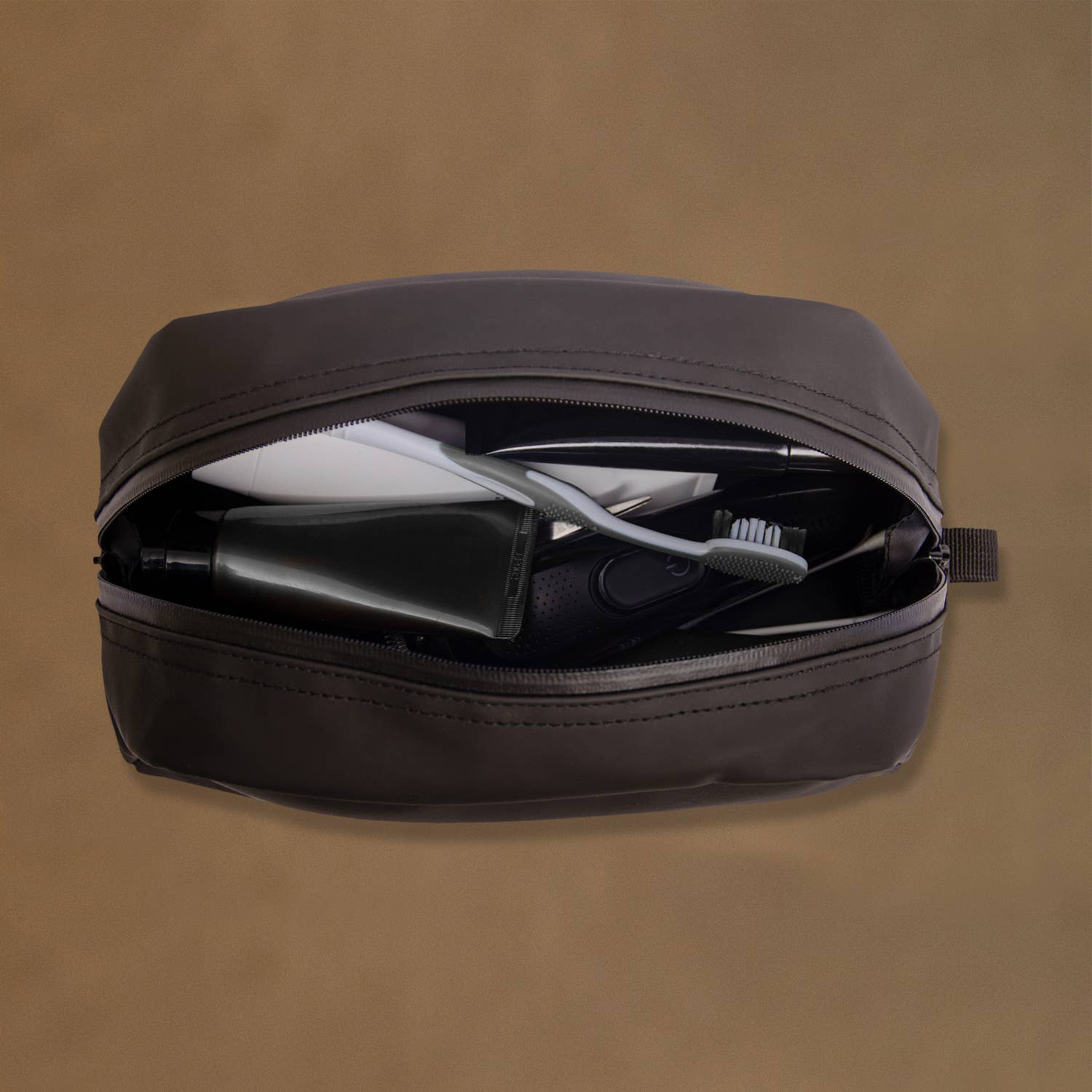 Borsa da toilette nera da uomo in poliestere e PU