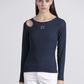 Top a costine con cut-out e ricamo