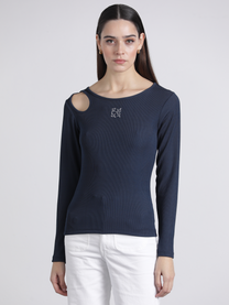 Top a costine con cut-out e ricamo