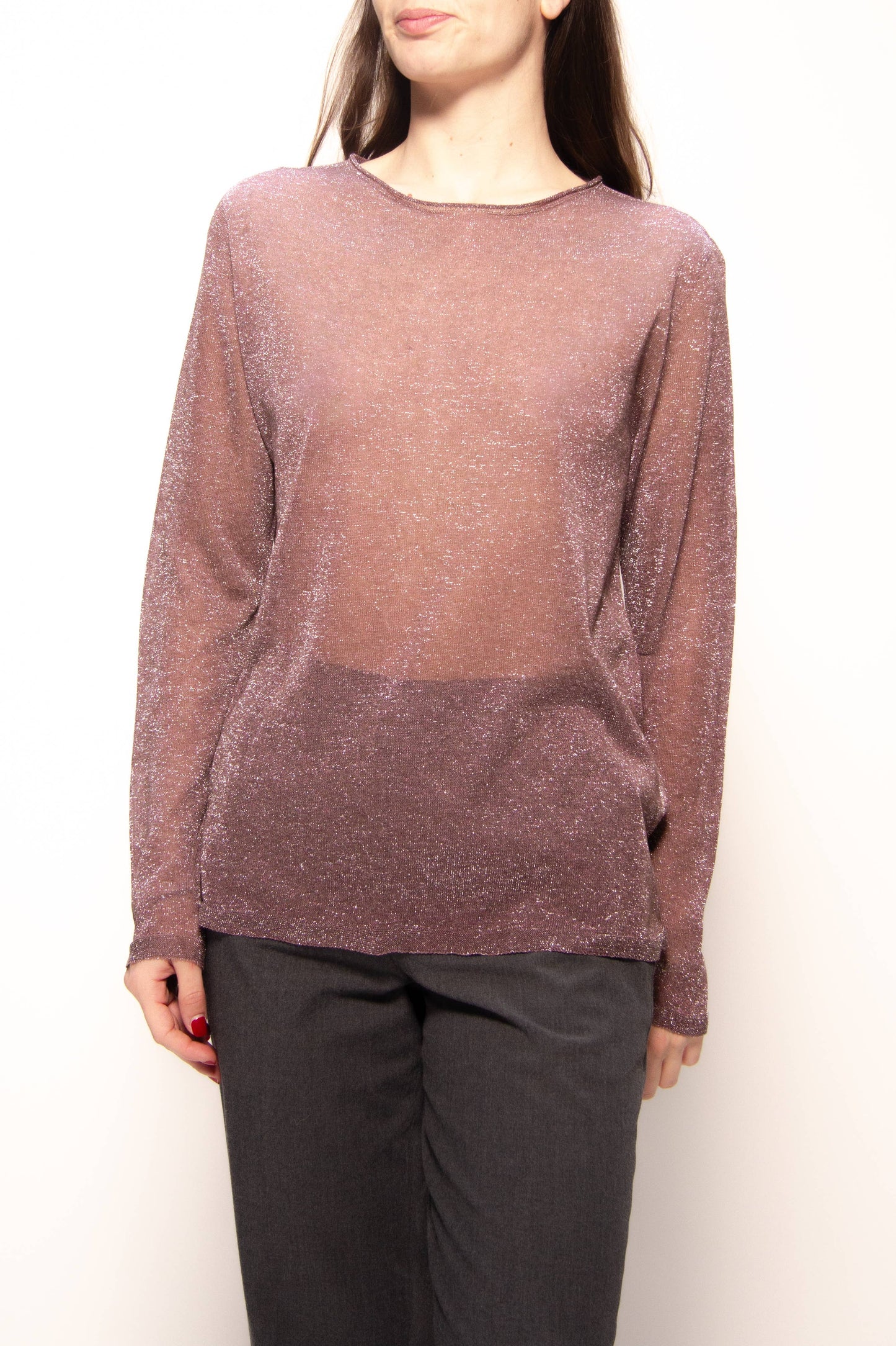 Maglione glitterato con scollo a barca in maglia 3D
