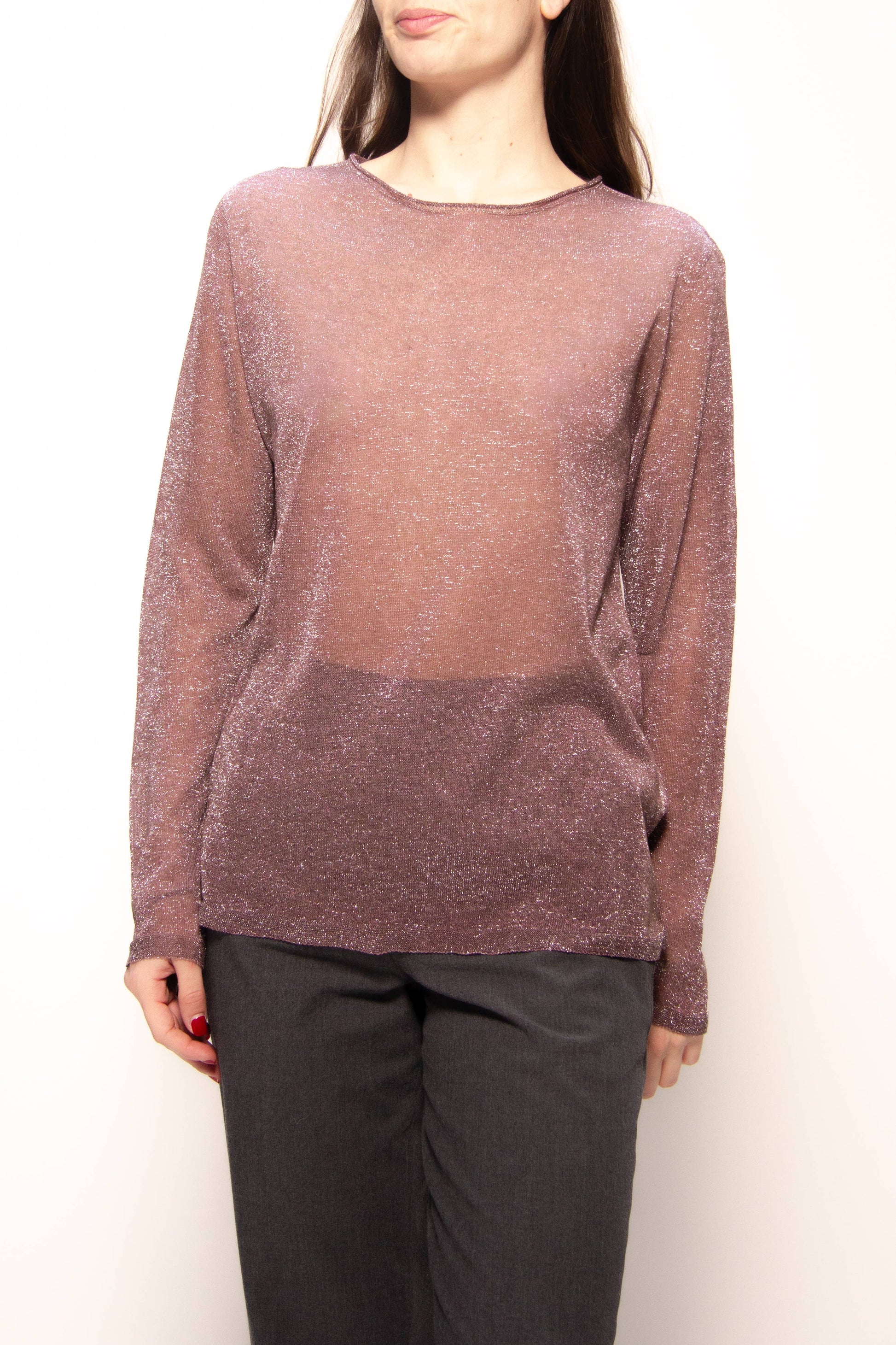 Maglione glitterato con scollo a barca in maglia 3D