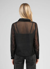 Camicia nera in organza con ricami gioiello
