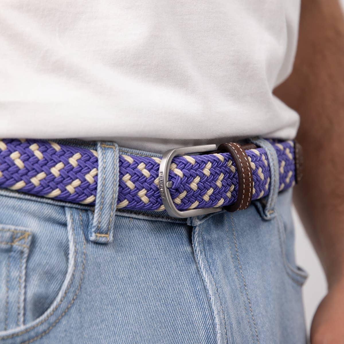 Cintura elastica intrecciata Provence viola e bianco