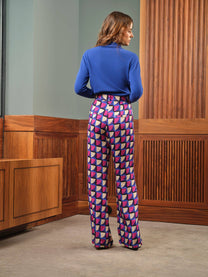 Pantaloni lunghi a vita alta con stampa geometrica