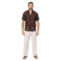 Camicia estiva in cotone a manica corta marrone