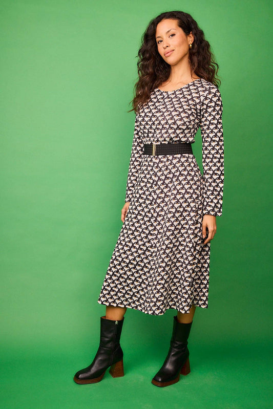 Abito lungo aderente con stampa pinguini