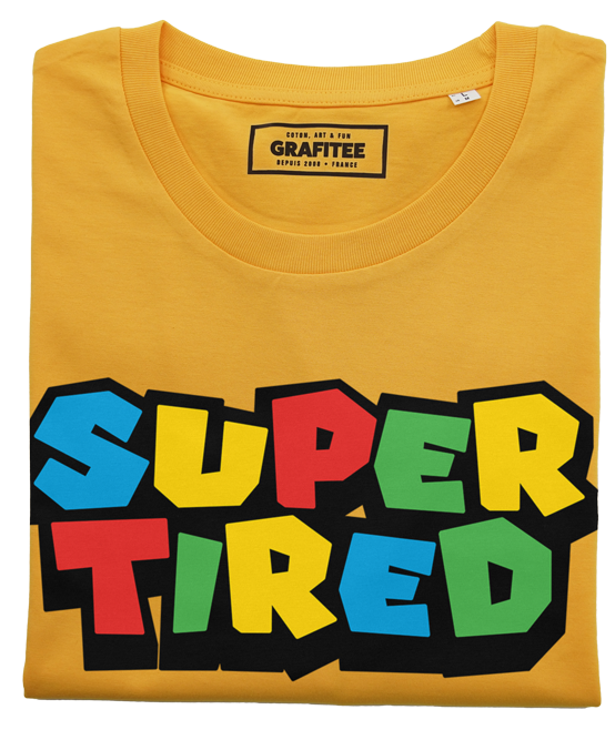 T-shirt unisex "Super Tired" in cotone biologico con stampa