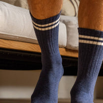 Calzini retrò in cotone pettinato a righe blu e bianche