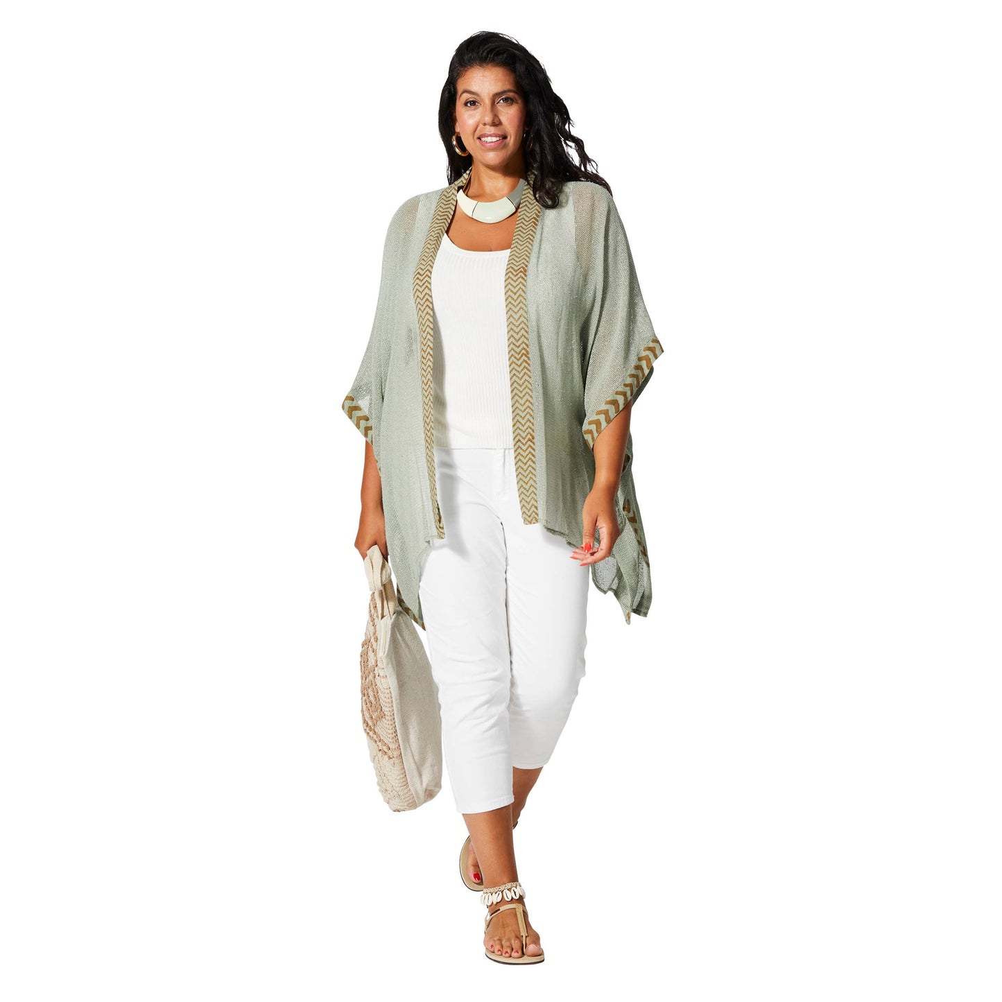 Kimono estivo verde a mezza lunghezza con maniche 3/4