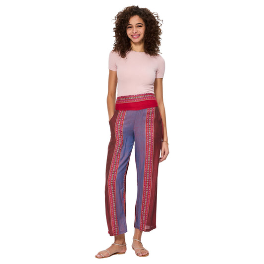 Pantaloni estivi boho a vita alta in rayon con fascia elasticizzata