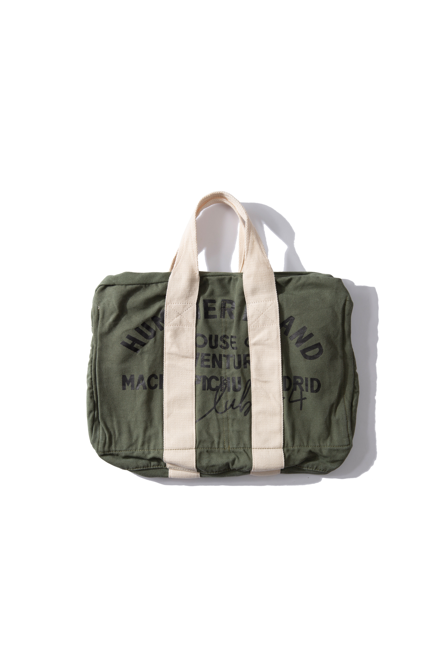 Borsa Aviator verde in cotone con patch e tracolla regolabile