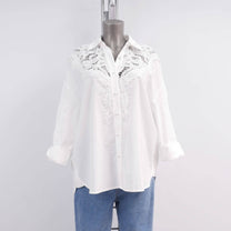 Camicia bianca in cotone e lino con pizzo