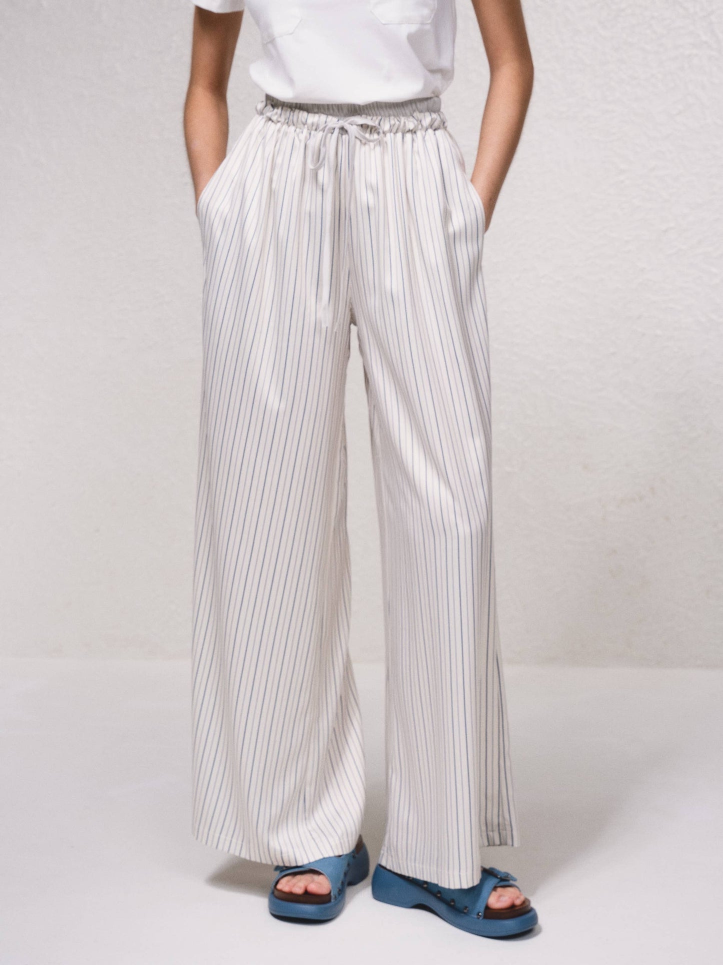 Pantaloni palazzo a righe con coulisse