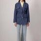 Giacca utility in lino blu navy con cintura e tasche
