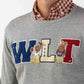 Maglia girocollo grigia con patch ricamate